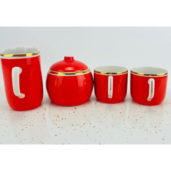 Vintage Hollohaza Hungary porcelain set, demitasses, sugar bowl, creamer, #1831 - Picture 5 of 10